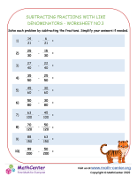 Subtracting Fractions with Like Denominators - Worksheet no.3
