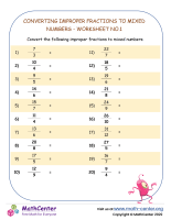 Converting Improper Fractions to Mixed Numbers - Worksheet no.1