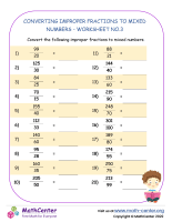 Converting Improper Fractions to Mixed Numbers - Worksheet no.3