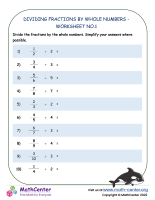 Dividing Fractions by Whole Numbers - Worksheet no.1
