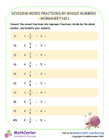 Dividing Mixed Fractions by Whole Numbers - Worksheet no.1