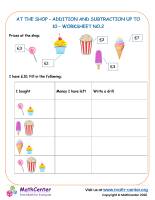At the shop - addition and subtraction up to 10 - worksheet no.1