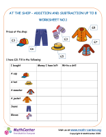 At the shop – addition and subtraction up to 8 – Worksheet no.1