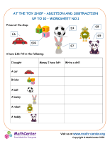 At the toy shop - addition and subtraction up to 10 - worksheet no.2