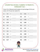 Converting Decimal Numbers to Percents - Worksheet no.1