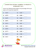 Converting Decimal Numbers to Percents - Worksheet no.3