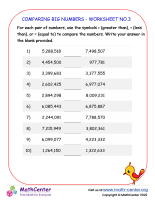 Comparing big numbers - worksheet no.3
