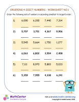 Ordering 4-Digit Numbers - Worksheet No.1