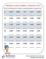 Ordering 4-Digit Numbers - Worksheet No.4