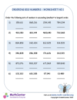 Ordering big numbers - worksheet no.1