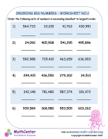Ordering big numbers - worksheet no.2