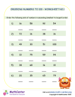 Ordering Numbers To 100 - Worksheet No.1
