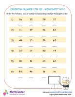 Ordering Numbers To 100 - Worksheet No.2