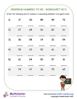 Ordering Numbers To 100 - Worksheet No.3