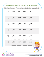 Ordering Numbers To 2000 - Worksheet No.1