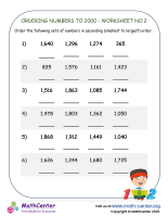 Ordering Numbers To 2000 - Worksheet No.2