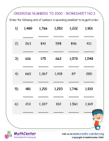Ordering Numbers To 2000 - Worksheet No.3