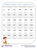 Ordering Numbers To 2000 - Worksheet No.4