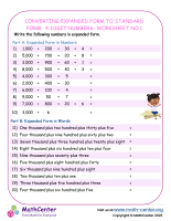 Converting Expanded Form to standard Form: 4-Digit Numbers - Worksheet no.1