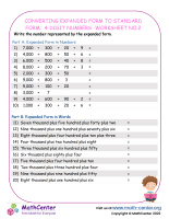 Converting Expanded Form to standard Form: 4-Digit Numbers - Worksheet no.2