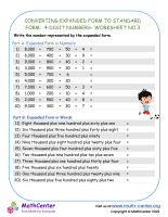 Converting Expanded Form to standard Form: 4-Digit Numbers - Worksheet no.3