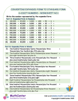 Converting Expanded Form to standard Form: 6-Digit Numbers - Worksheet no.1