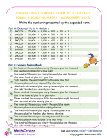Converting Expanded Form to standard Form: 6-Digit Numbers - Worksheet no.3