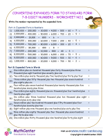 Converting Expanded Form to standard Form: 7-8-Digit Numbers - Worksheet no.1
