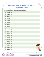 Expanded Form of 4-Digit Numbers - Worksheet no.1