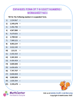 Expanded Form of 7-8-Digit Numbers - Worksheet no.1