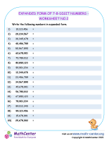 Expanded Form of 7-8-Digit Numbers - Worksheet no.2