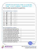 Converting Expanded Form to standard Form: 3-Digit Numbers - Worksheet no.1