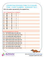 Converting Expanded Form to standard Form: 3-Digit Numbers - Worksheet no.2