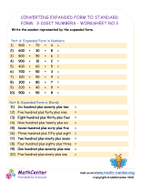 Converting Expanded Form to standard Form: 3-Digit Numbers - Worksheet no.3