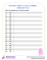 Expanded Form of 3-Digit Numbers - Worksheet no.1