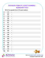 Expanded Form of 3-Digit Numbers - Worksheet no.2