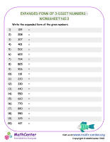 Expanded Form of 3-Digit Numbers - Worksheet no.3