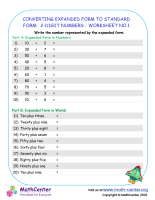 Converting Expanded Form to standard Form: 2-Digit Numbers - Worksheet no.1