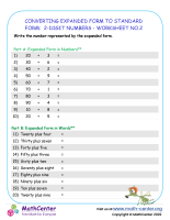 Converting Expanded Form to standard Form: 2-Digit Numbers - Worksheet no.2
