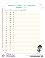 Expanded Form of 2-Digit Numbers - Worksheet no.2