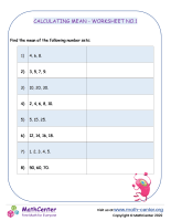 Calculating Mean - Worksheet No.1