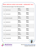 Mean , Median, Mode And Range - Worksheet No.1