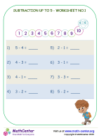 Subtraction Up To 5 - Worksheet No.1