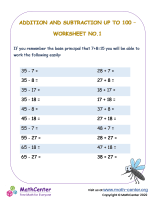 Addition and subtraction up to 100 - Worksheet No.1