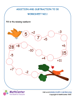 Addition and subtraction to 30 – Worksheet No.1