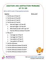 Addition and subtraction problems up to 100