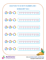 Addition To 10 With Number Line – Worksheet No.1