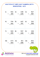 Addition of three-digit numbers (with regrouping) - no.5
