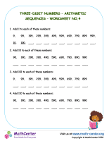 Three-digit numbers – Arithmetic sequences – Worksheet No.4