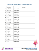 Calculate expressions - Worksheet no.4
